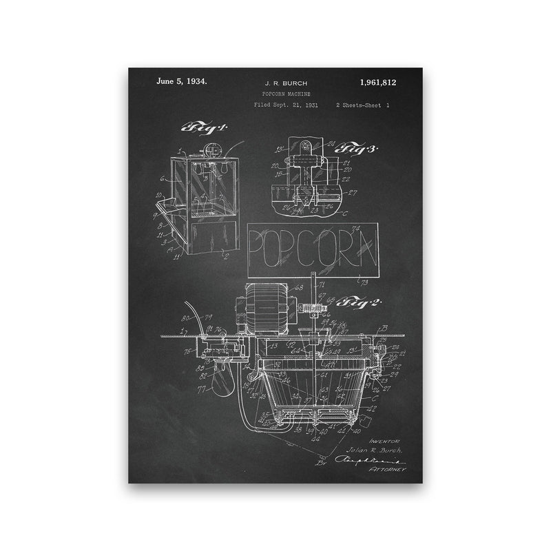 Popcorn Machine Patent 2-Chalkboard Art Print by Jason Stanley Print Only