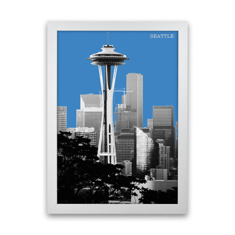 Halftone Seattle Blue Art Print by Jason Stanley White Grain