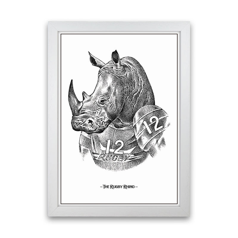 The Rugby Rhino Art Print by Jason Stanley White Grain
