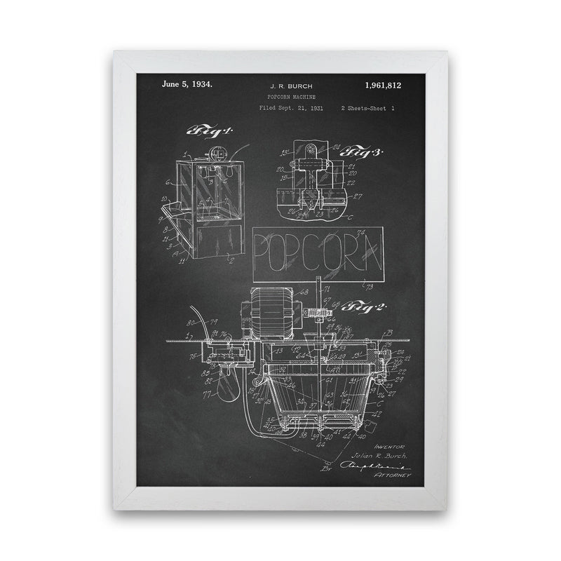 Popcorn Machine Patent 2-Chalkboard Art Print by Jason Stanley White Grain