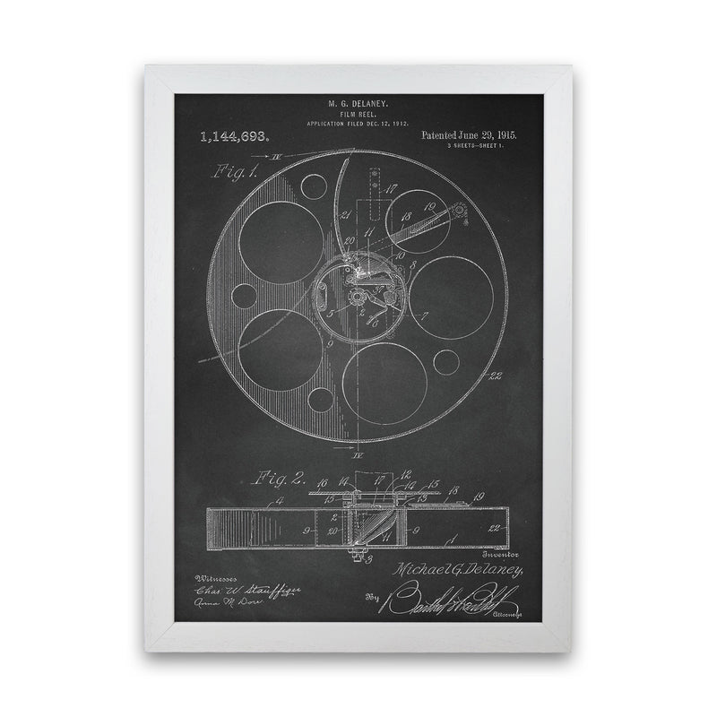 Film Reel Patent-Chalkboard Art Print by Jason Stanley White Grain