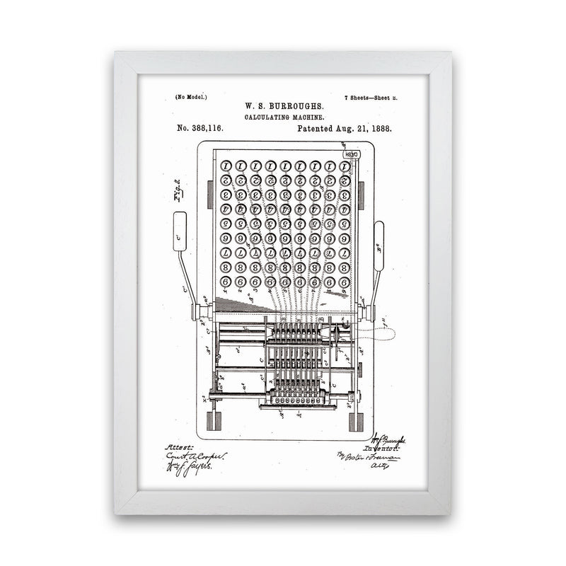 Calculating Machine Patent 2 Art Print by Jason Stanley White Grain