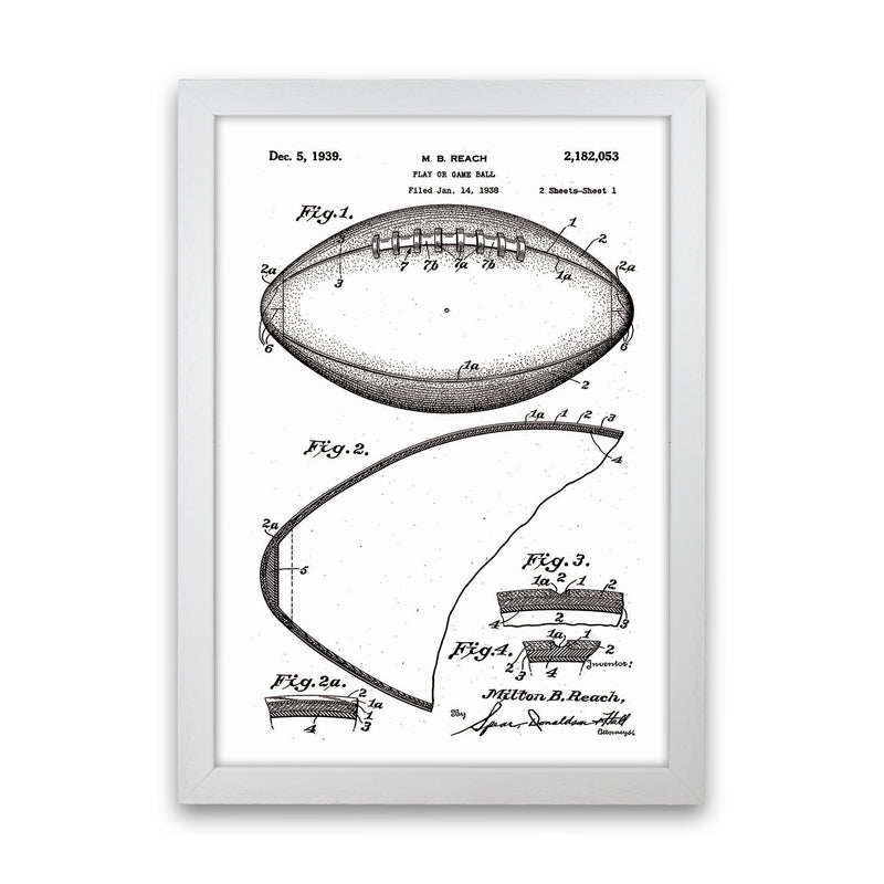 Football Patent Art Print by Jason Stanley White Grain