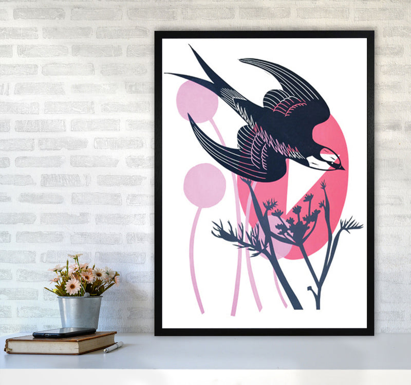 Swallow & Wild Fennel postcard Art Print by Kate Heiss A1 White Frame