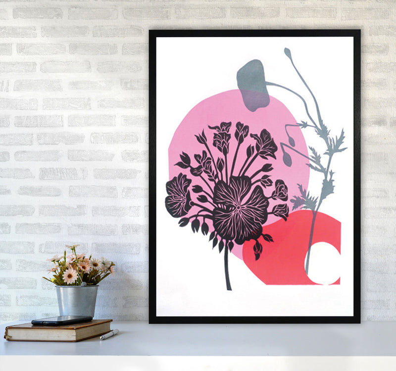 Geranium & Poppy Art Print by Kate Heiss A1 White Frame