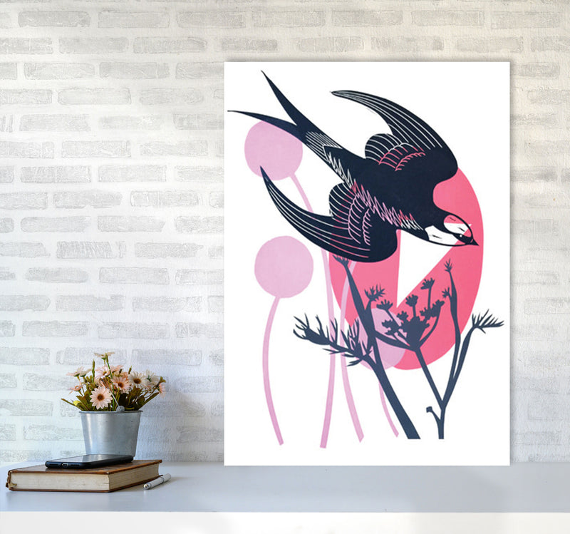 Swallow & Wild Fennel postcard Art Print by Kate Heiss A1 Black Frame