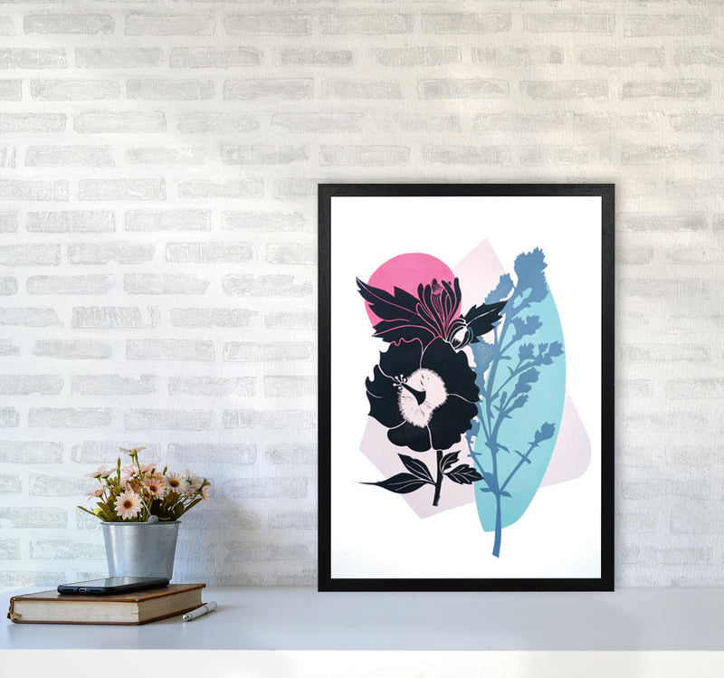 Hibiscus & Feverfew postcard Art Print by Kate Heiss A2 White Frame