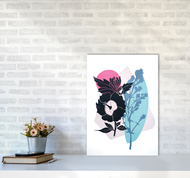 Hibiscus & Feverfew postcard Art Print by Kate Heiss A2 Black Frame