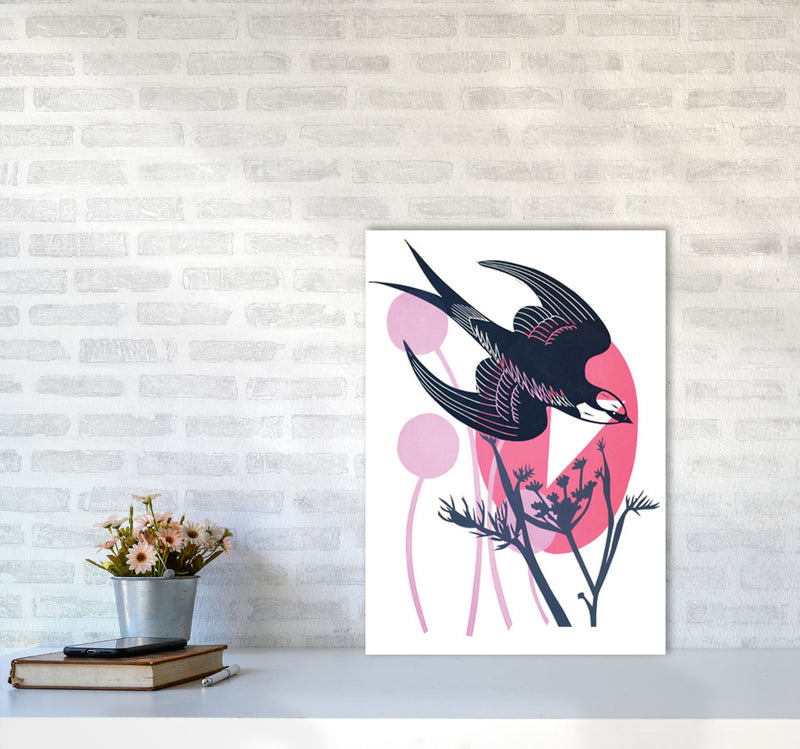 Swallow & Wild Fennel postcard Art Print by Kate Heiss A2 Black Frame