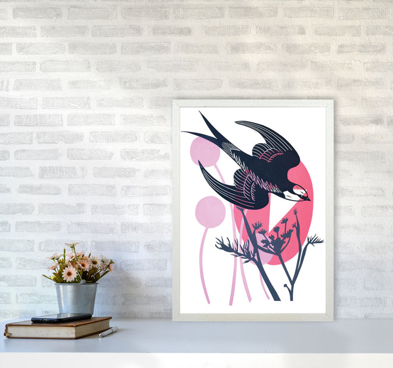 Swallow & Wild Fennel postcard Art Print by Kate Heiss A2 Oak Frame