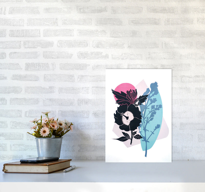 Hibiscus & Feverfew postcard Art Print by Kate Heiss A3 Black Frame