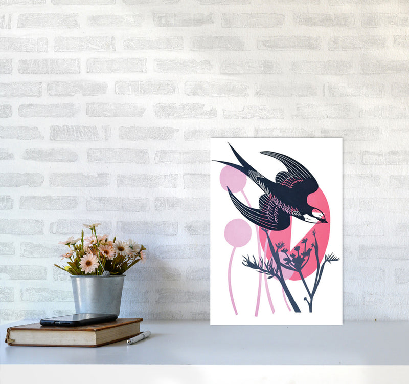 Swallow & Wild Fennel postcard Art Print by Kate Heiss A3 Black Frame