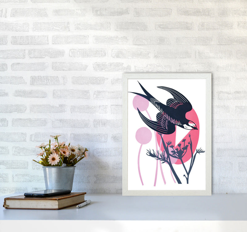 Swallow & Wild Fennel postcard Art Print by Kate Heiss A3 Oak Frame