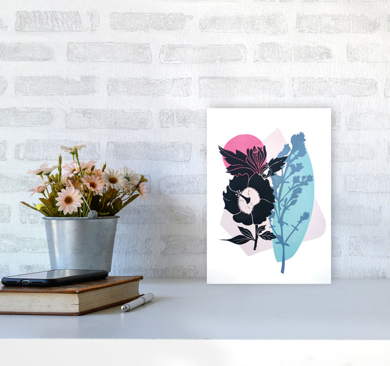 Hibiscus & Feverfew postcard Art Print by Kate Heiss A4 Black Frame