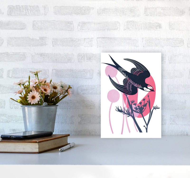 Swallow & Wild Fennel postcard Art Print by Kate Heiss A4 Black Frame