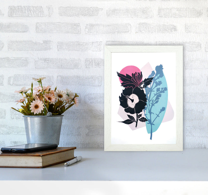 Hibiscus & Feverfew postcard Art Print by Kate Heiss A4 Oak Frame