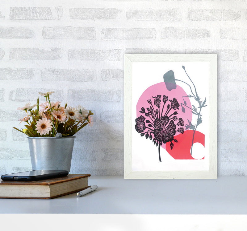 Geranium & Poppy Art Print by Kate Heiss A4 Oak Frame