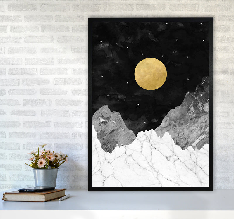 Moon and Stars Landscape Art Print by Kookiepixel A1 White Frame