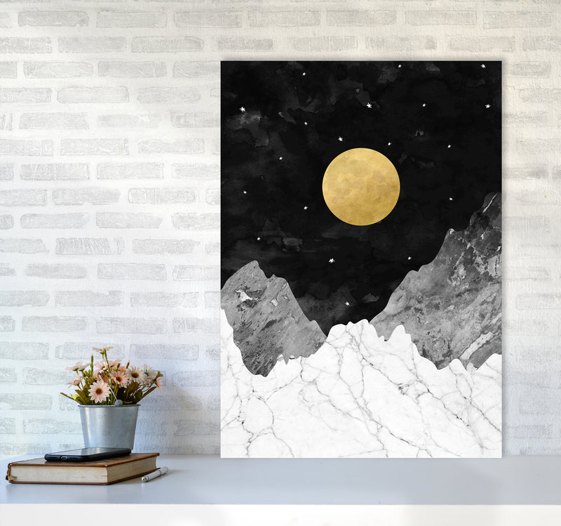 Moon and Stars Landscape Art Print by Kookiepixel A1 Black Frame