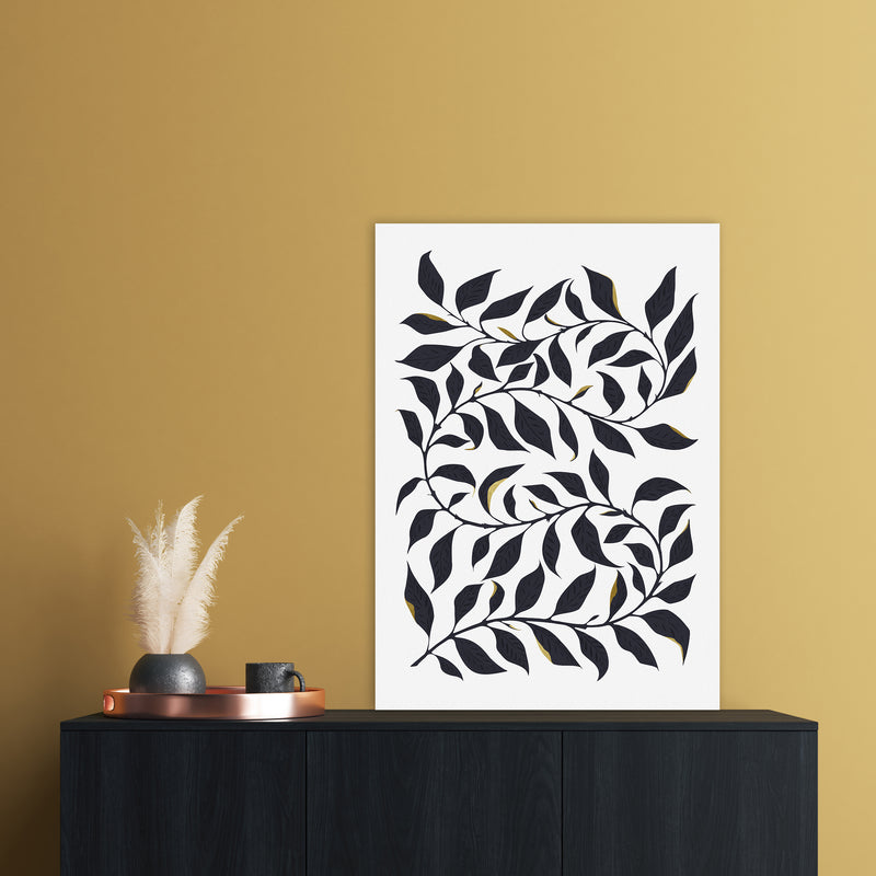 Golden Leaf Botanical Art Print by Kookiepixel A1 Black Frame