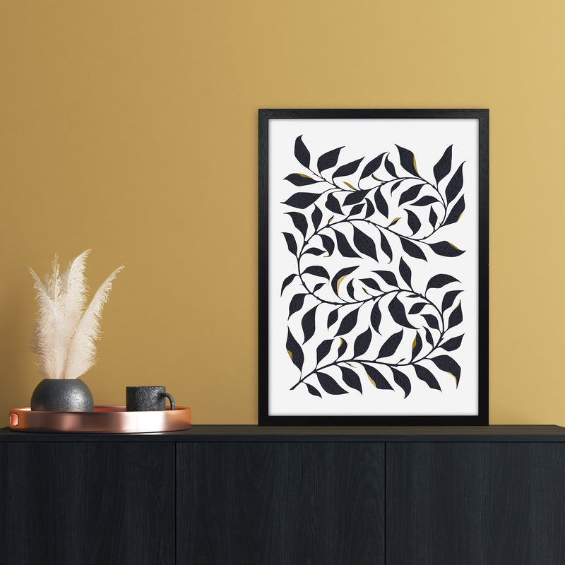 Golden Leaf Botanical Art Print by Kookiepixel A2 White Frame
