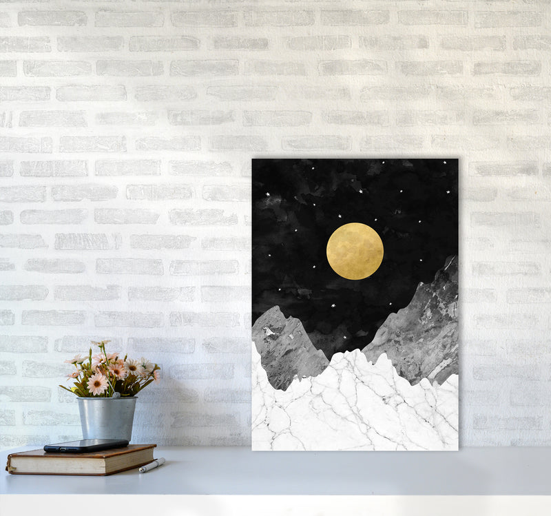 Moon and Stars Landscape Art Print by Kookiepixel A2 Black Frame