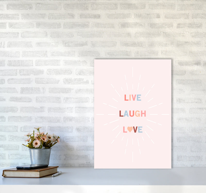 Live, Laugh, Love Quote Art Print by Kookiepixel A2 Black Frame