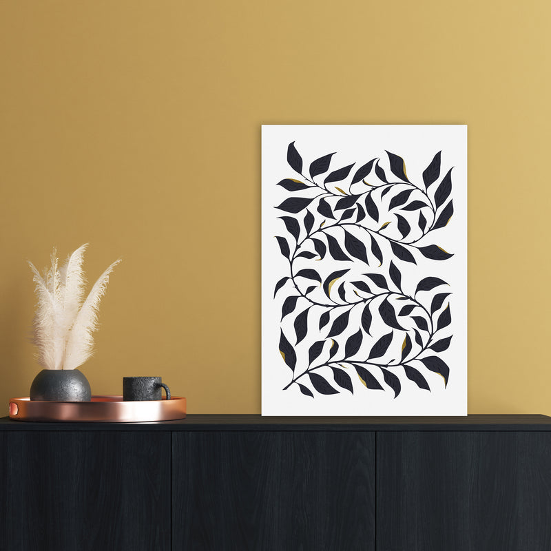 Golden Leaf Botanical Art Print by Kookiepixel A2 Black Frame