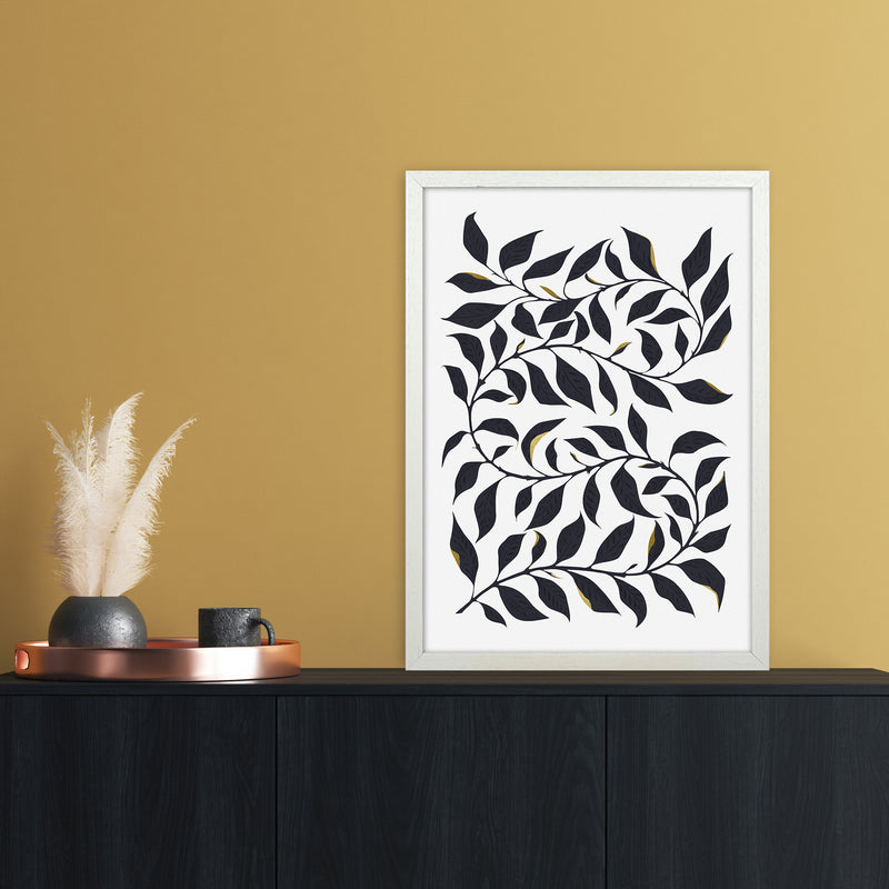 Golden Leaf Botanical Art Print by Kookiepixel A2 Oak Frame