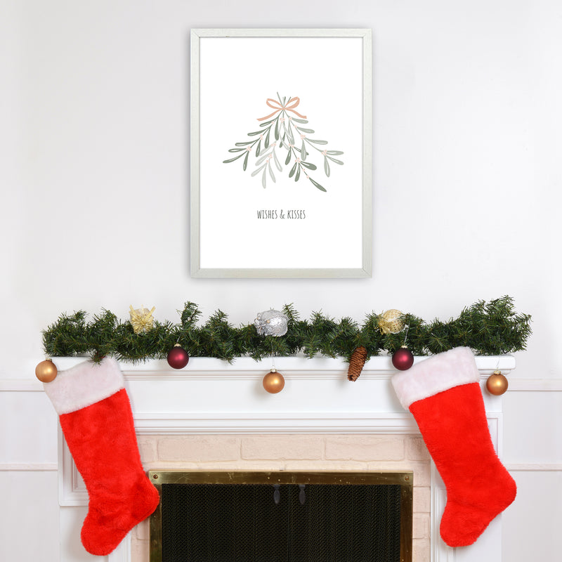 Wishes and kisses Christmas Art Print by Kookiepixel A2 Oak Frame