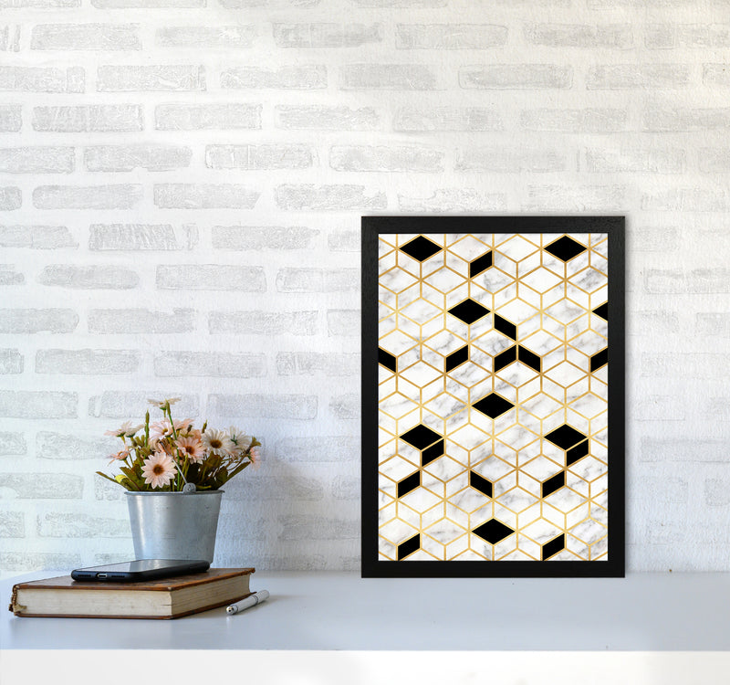 Marble Cubes Geometric Art Print by Kookiepixel A3 White Frame