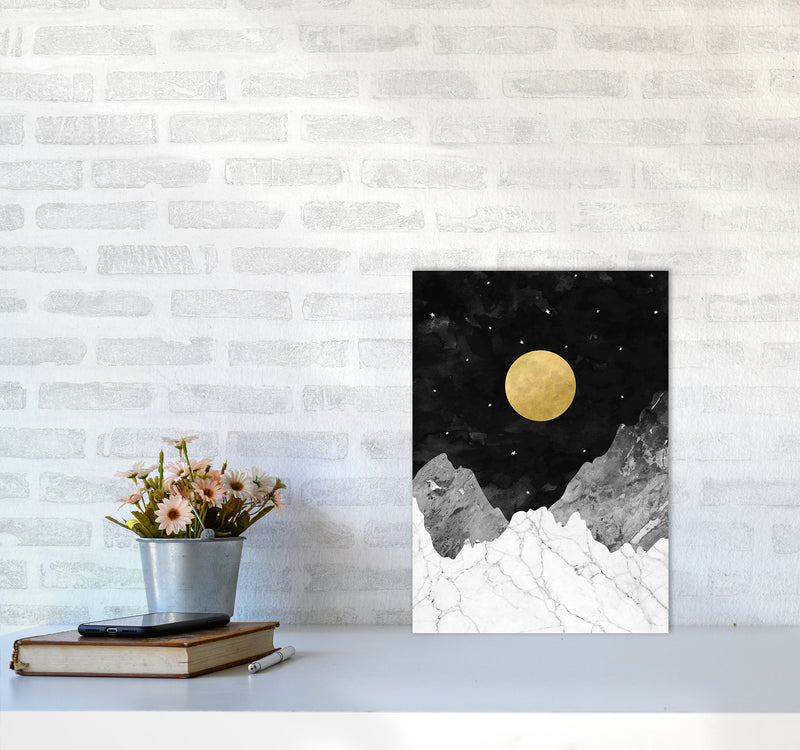 Moon and Stars Landscape Art Print by Kookiepixel A3 Black Frame