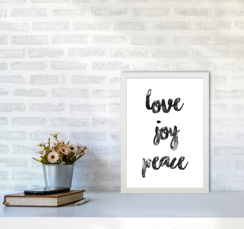 Love Joy Peace Quote Art Print by Kookiepixel A3 Oak Frame