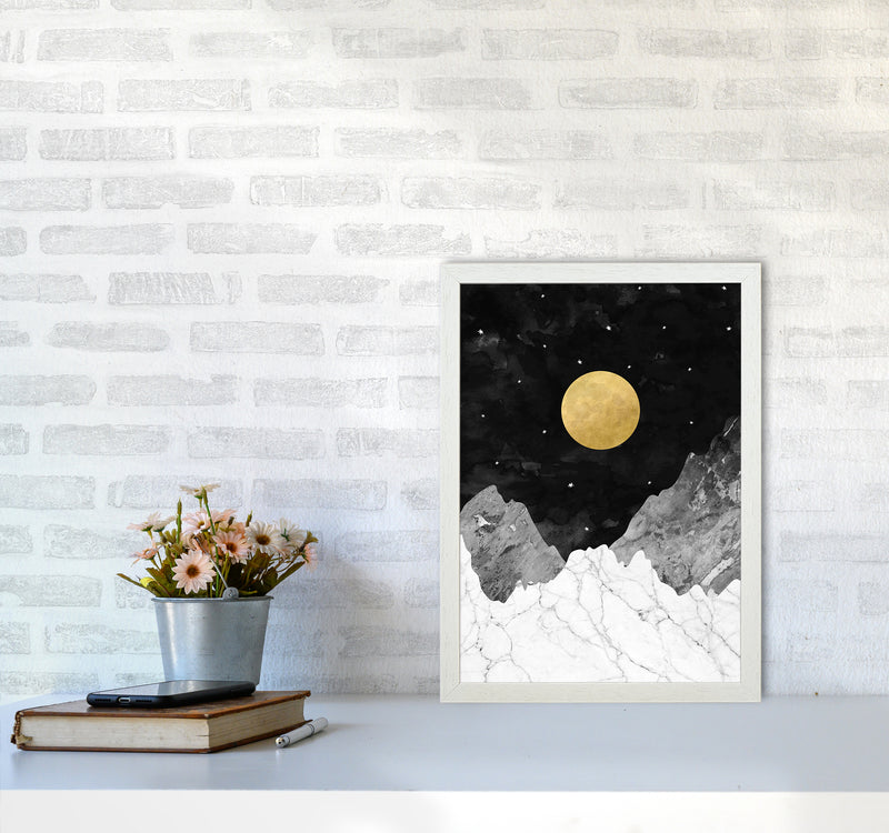Moon and Stars Landscape Art Print by Kookiepixel A3 Oak Frame