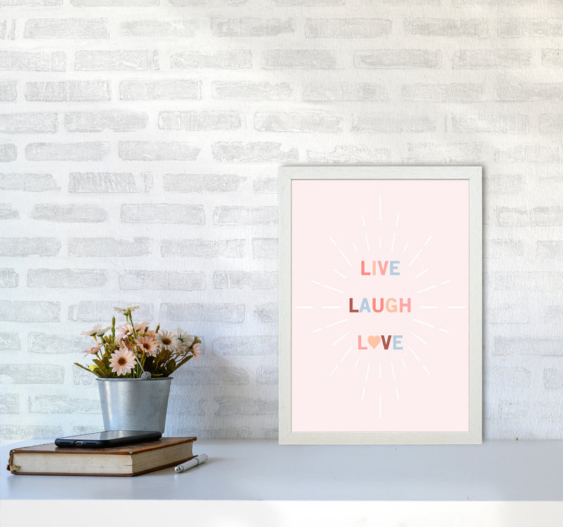 Live, Laugh, Love Quote Art Print by Kookiepixel A3 Oak Frame