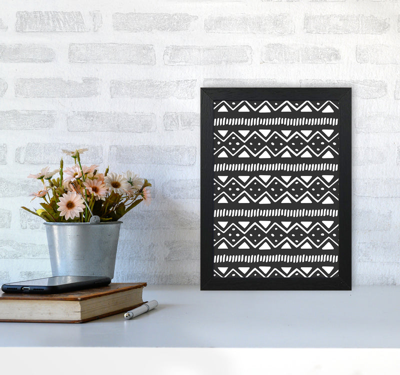 Tribal Pattern Abstract Art Print by Kookiepixel A4 White Frame