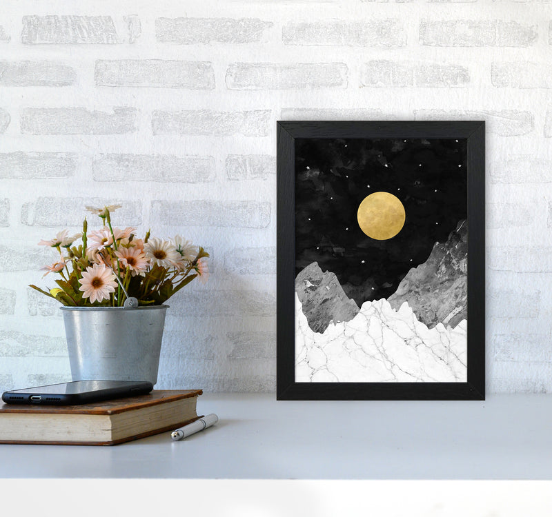Moon and Stars Landscape Art Print by Kookiepixel A4 White Frame