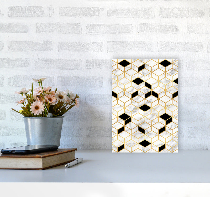 Marble Cubes Geometric Art Print by Kookiepixel A4 Black Frame