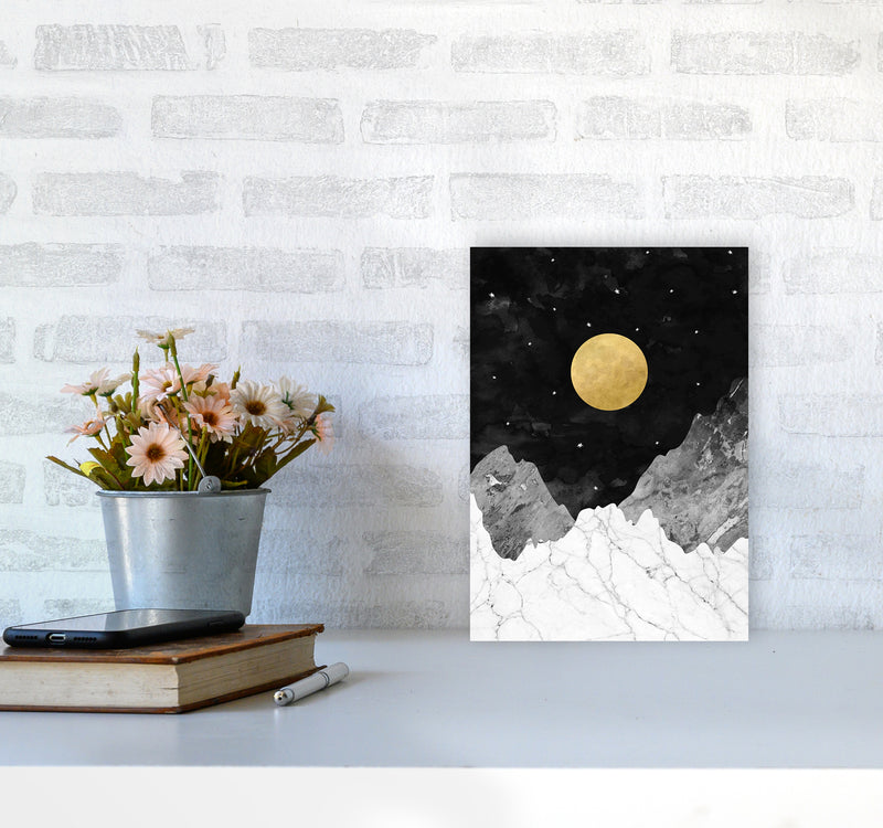 Moon and Stars Landscape Art Print by Kookiepixel A4 Black Frame