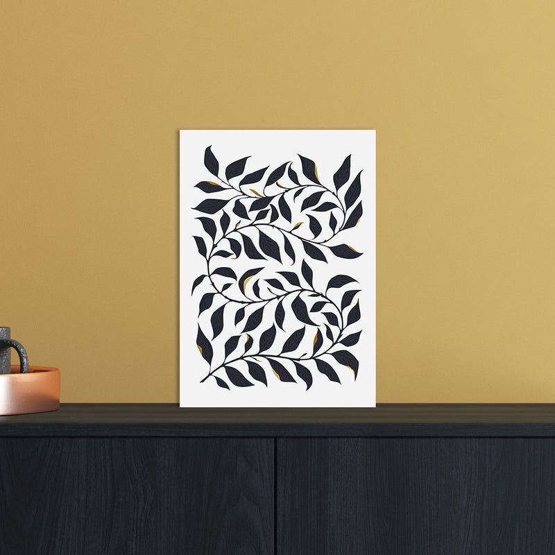 Golden Leaf Botanical Art Print by Kookiepixel A4 Black Frame