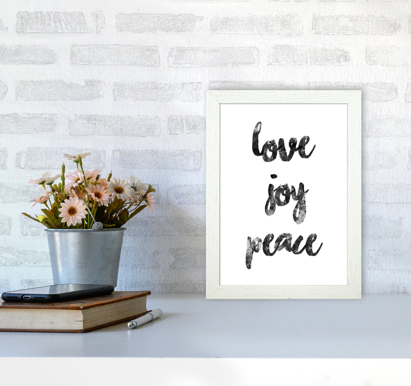 Love Joy Peace Quote Art Print by Kookiepixel A4 Oak Frame