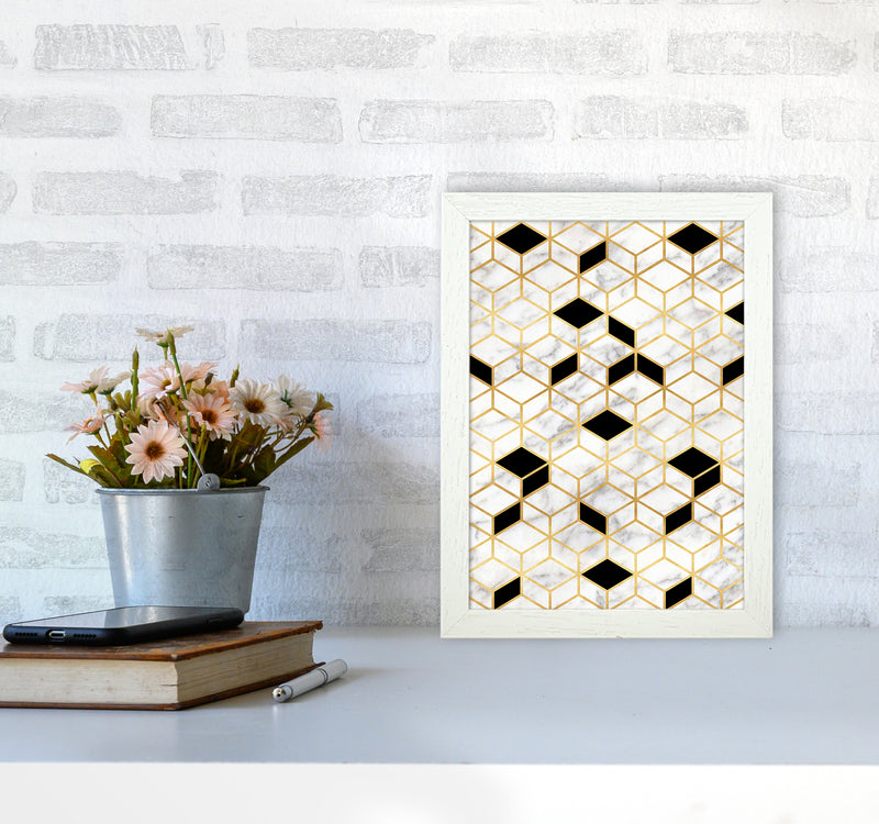 Marble Cubes Geometric Art Print by Kookiepixel A4 Oak Frame