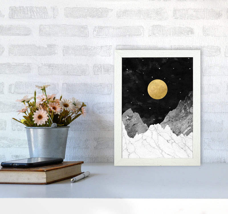 Moon and Stars Landscape Art Print by Kookiepixel A4 Oak Frame