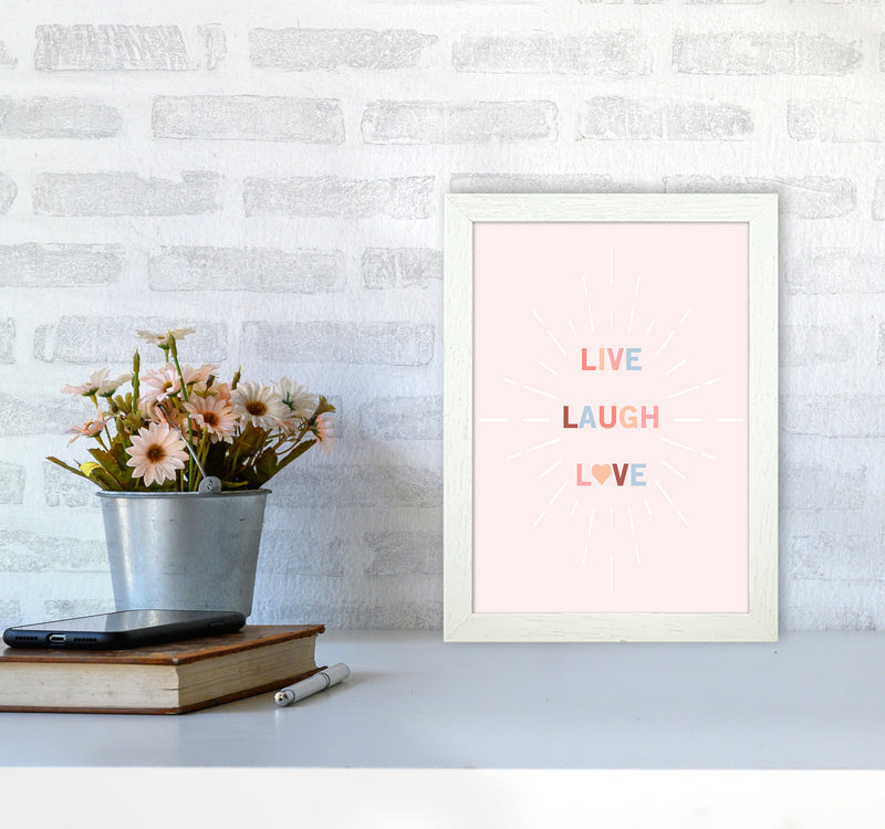 Live, Laugh, Love Quote Art Print by Kookiepixel A4 Oak Frame