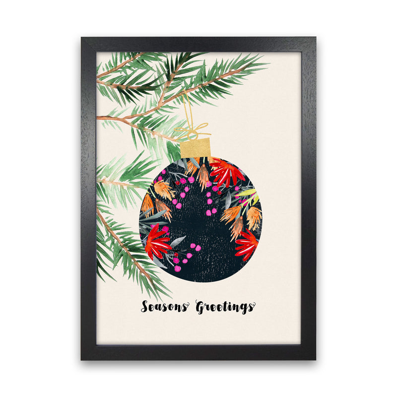 Seasons Greetings Christmas Art Print by Kookiepixel Black Grain