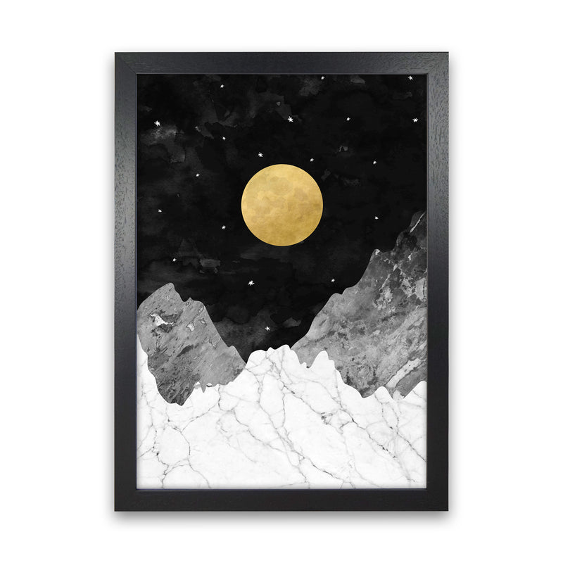 Moon and Stars Landscape Art Print by Kookiepixel Black Grain
