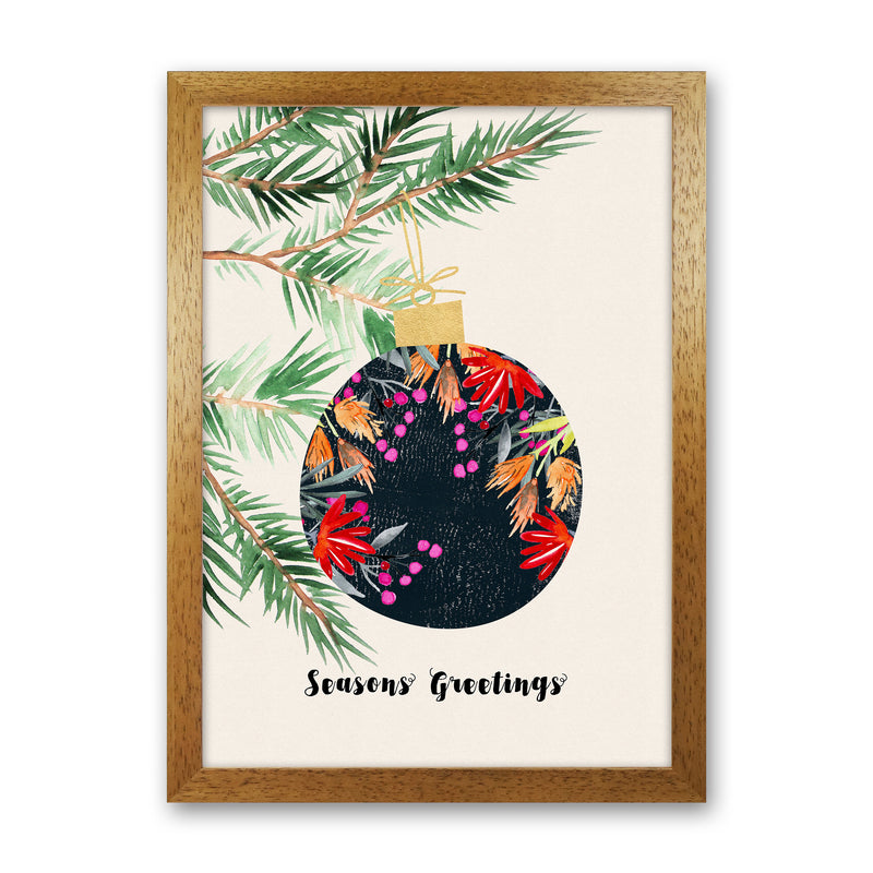 Seasons Greetings Christmas Art Print by Kookiepixel Oak Grain