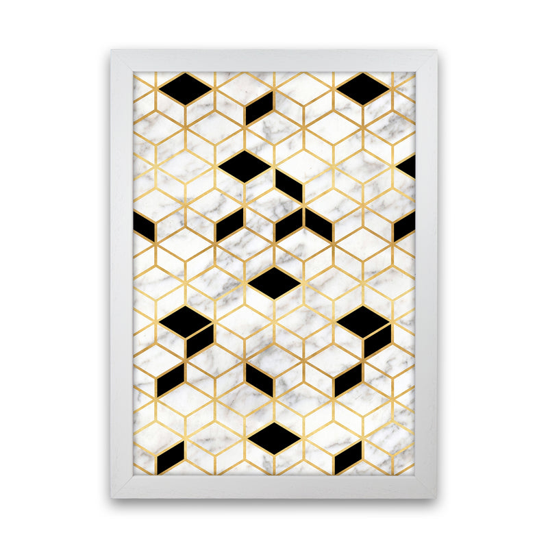 Marble Cubes Geometric Art Print by Kookiepixel White Grain
