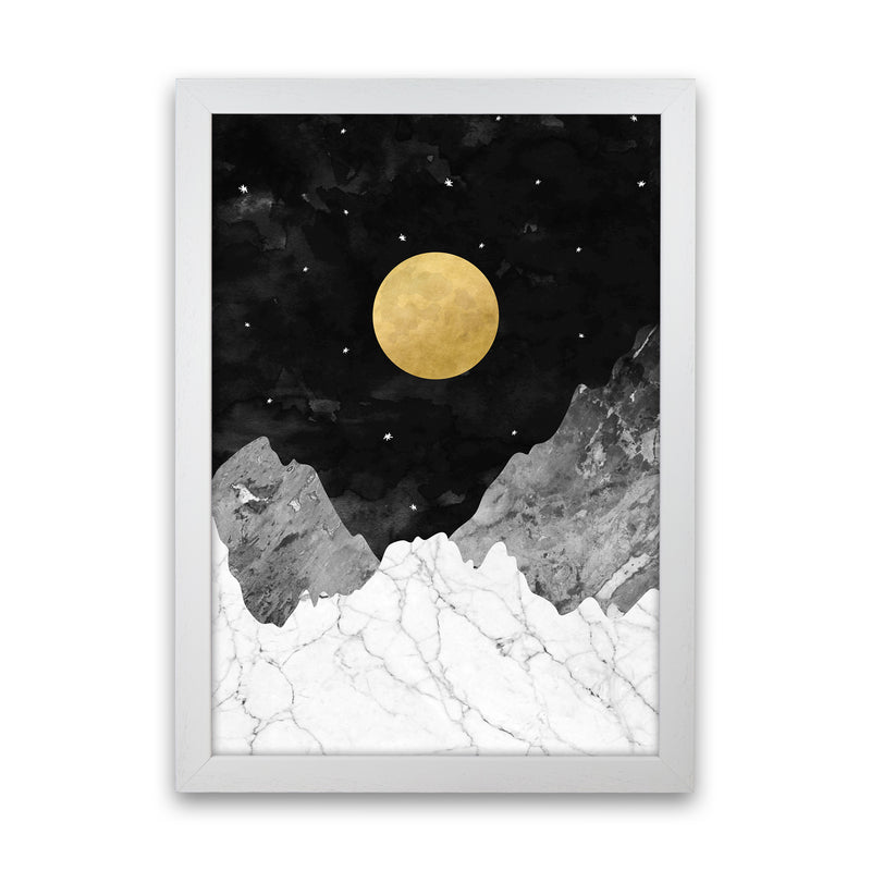 Moon and Stars Landscape Art Print by Kookiepixel White Grain