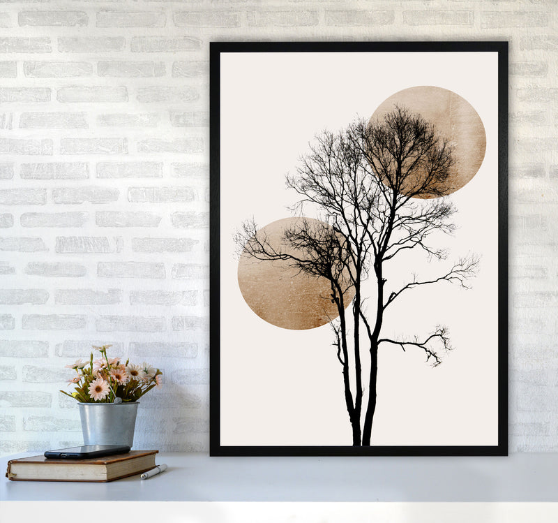 Sun and Moon hiding-GOLD Contemporary Art Print by Kubistika A1 White Frame